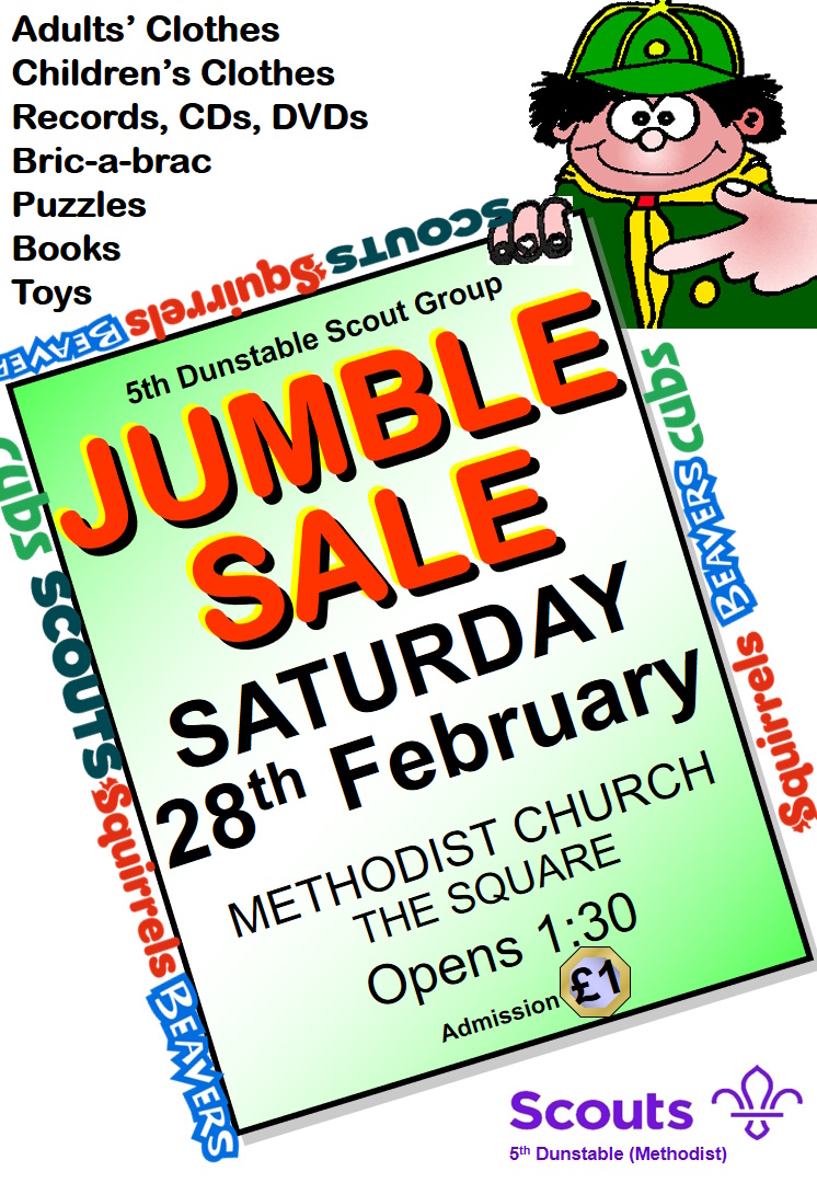 Jumble Sale in Dunstable with all sorts of bargains, 28th February 2026, in aid of the Scout Group
